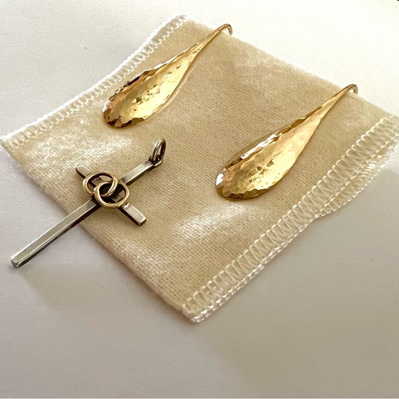 14k gold James Avery drop hook earrings hammered marriage rings cross pendant - Picture 13 of 14